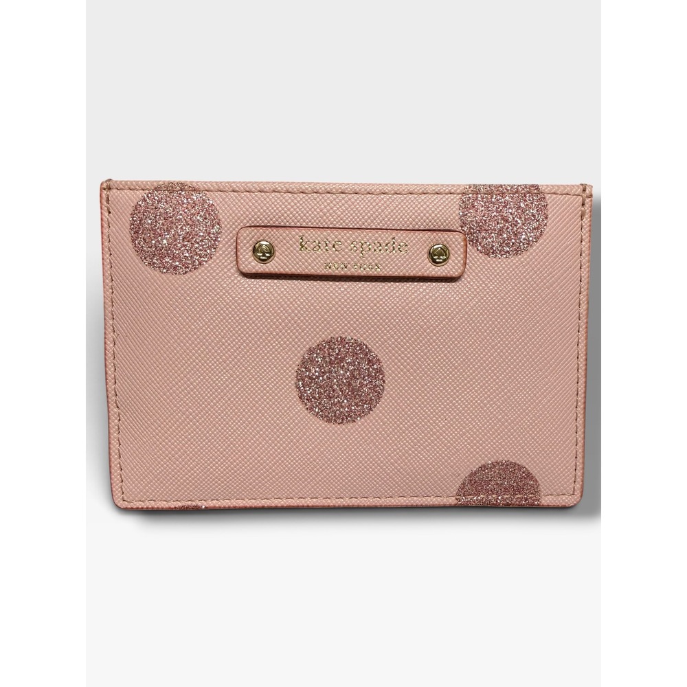 Kate Spade Haven Lane Graham Pink Glitter Polka Dot Saffiano Leather Card Case